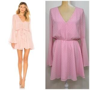 LOVERS & FRIENDS Lila Bell Sleeve Mini Dress Size S Pink Lined *Missing Sash*